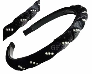 HAARREIF - SAMT SILBER PERLEN Haarband Weich Kunststoff Angenehm SOFT ALICE BAND - Bild 1 von 4