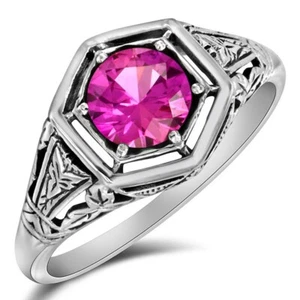1CT Treated Pink Sapphire 925 Sterling Silver Art Nouveau Ring Jewelry Sz 6 XB3 - Picture 1 of 4