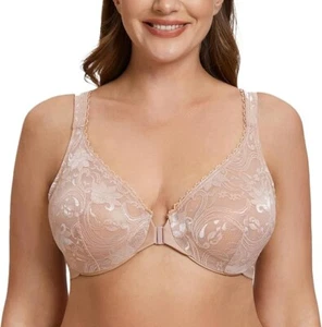 MELENECA Women's Plus Size Front Closure No Padding Full Coverage Underwire Bra - Picture 1 of 7