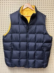 Lands End Down Vest Medium Puffer Zip XL Mens Blue Yellow Reversible Quilted - Picture 1 of 9