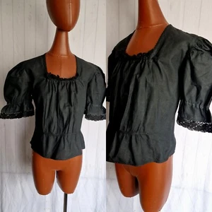 Peasant Blouse -Size Medium- Black Cotton Vintage Gothic CZ49 - Picture 1 of 16