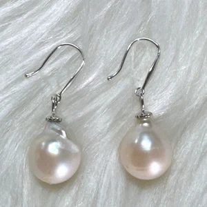 AAA+ 13.5-17 mm real natural south sea baroque white pearl earrings 14k-x - Picture 1 of 5