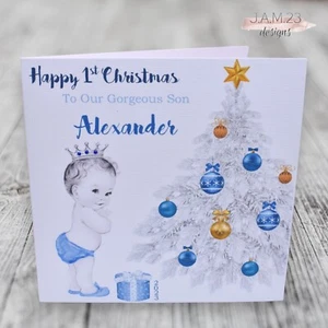 Personalised Boys 1st First Christmas Card Son Grandson Nephew Baby Boy Godson - Picture 1 of 9