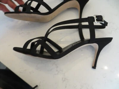 Manolo Blahnik Black Satin Strappy Sandals Size 36.5 - Image 1 of 4