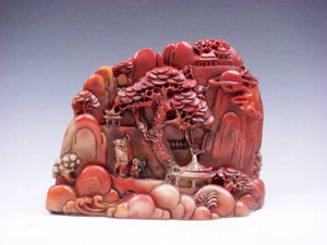 5,5 Zoll schwere Stein geschnitzte Skulptur Berglandschaft Baum Figur plaudernd - Bild 1 von 10