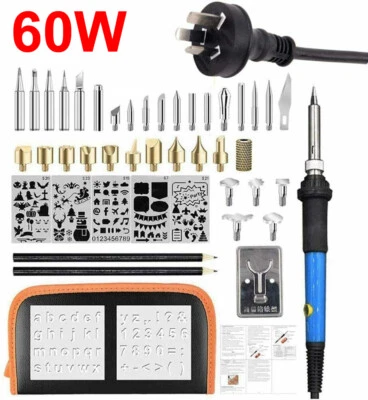46PCS Wood Burning Pen Tool Soldering Stencil Iron Craft Set Pyrography Kit AU - Image 1 of 4