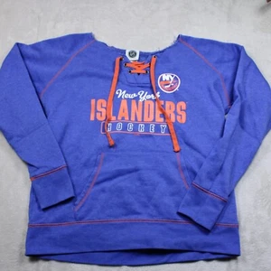 New York Islanders Women’s XL Lace-Up Hoodie Blue NHL Pullover Hockey Sweatshirt - Picture 1 of 9