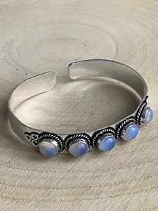 Five Round Opalite Gemstone Bracelet Bangle Sterling Silver 925 Plated - Picture 1 of 3