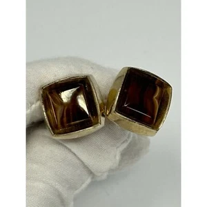 VTG Antique brown agate pair cufflinks gold plated formal wedding tuxedo party - Picture 1 of 11