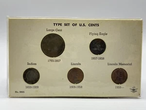 TYPE SET 8 OF U.S. CENTS 1970, 1851, 1858, 1977,1962 CIRCULATED  COINS ONE CENTS - Picture 1 of 8