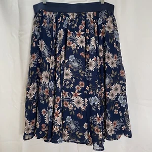 Torrid Womens 0 (L/12) Skirt Chiffon Elastic Waist Midi Lined Dark Blue Floral - Picture 1 of 8