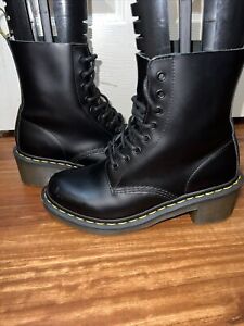 Dr. Doc Martens Clemency Smooth Black Leather Lace Up Boots Sz 8 US Women HEELS