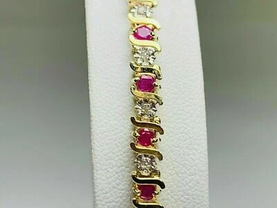 7CtLab-Created Ruby & Diamond Tennis Women's Bracelet 14K Yellow Gold Finish - Image 1 of 4