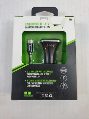 Pugs Gear Car 12V Charger w/ Micro USB Samsung 4' Cable Black Model 699/186 A232 - Image 1 of 4