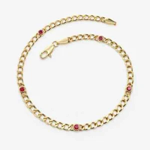Ruby Bracelet,14k 3MM Miami Gold Curb Link Chain Bracelet with Bezel Setting - Picture 1 of 5
