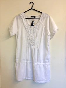 ESMARA White Embroidered Tunic Top 100% Cotton Short Sleeve - Size 16 - NEW! - Picture 1 of 4