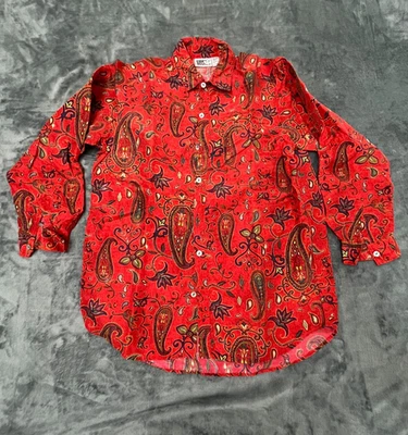 Camisa de diseño Chico's para mujer talla 1 roja seda cachemira calce regular cuello abotonado Foto 1 de 4