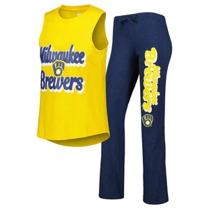 Canotta donna Concepts Sport blu navy/oro Milwaukee Brewers misuratore di parole muscolare - Foto 1 di 5