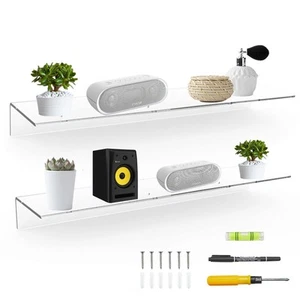 24 Inches Clear Floating Shelves for Wall, Acrylic Long Wall Shelf, Wall Moun... - Picture 1 of 8