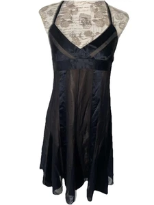 Y2K BCBGMaxazria schwarz gefüttert transparente Seide Neckholder Kleid Gr. 10 - Bild 1 von 11