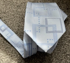 Mens Light Blue Multi Square Pattern Smart Formal Event Tie Polyester 3.75" Wide - Picture 1 of 2