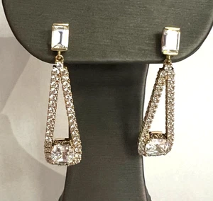 CZ & YELLOW TONED STERLING SILVER DANGLE EARRINGS - Picture 1 of 6
