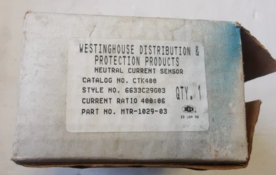 WESTINGHOUSE P/N: CTK400 NEUTRAL CURRENT SENSOR 400A NEW - Image 1 of 4