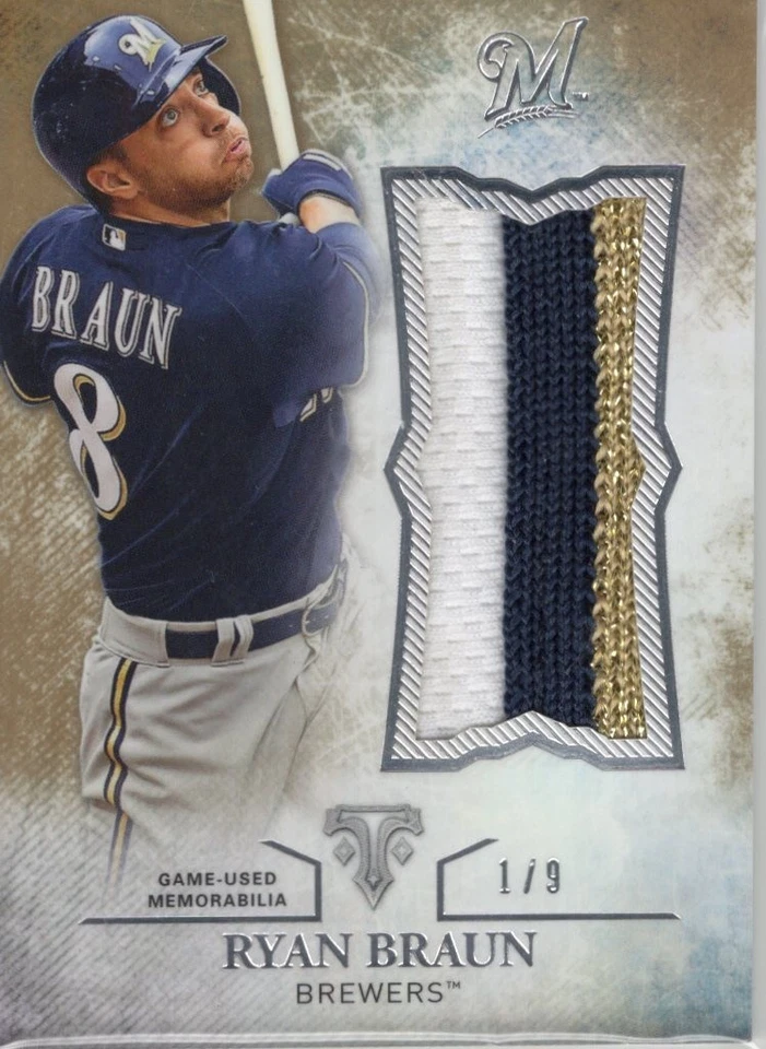 2015 Topps Triple Thread- 3 Color Jersey Patch Ryan Braun #UJR-RBN 1/9 GAME USED - Image 1 of 1