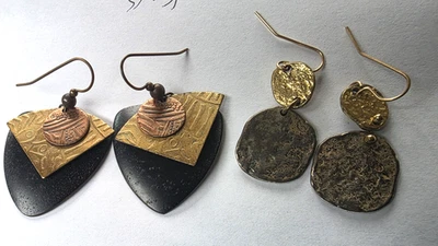 Vintage Afghan Mixed Metal Dangle Earrings Artisan Openwork Design Lot - Image 1 of 4