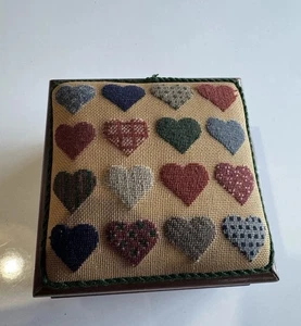 Vintage Wooden Footstool / Needlepoint Heart Cushion Top - Picture 1 of 8