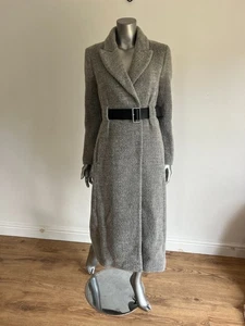Ted Baker Coat Womens TB 2 UK 10 Bayleee Grey Belted Borg Midi Overcoat NEW - Picture 1 of 24
