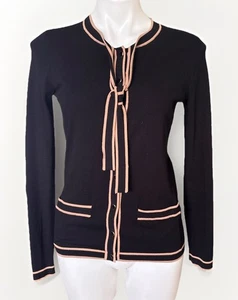 Cárdigan Talbots con lazo con punta para mujer XS negro tostado botón completo preparación carrera elástico - Imagen 1 de 10