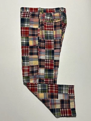 J. CREW Mens Red PLAID PATCHWORK Cotton Flat Front Dress Pants/Slacks 34x30 - Image 1 of 4