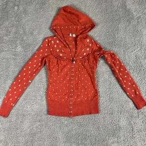 MOTH Women's Wool Angora Hooded Zip Up Sweater S Twee Pink Red Polka Dots - Picture 1 of 12
