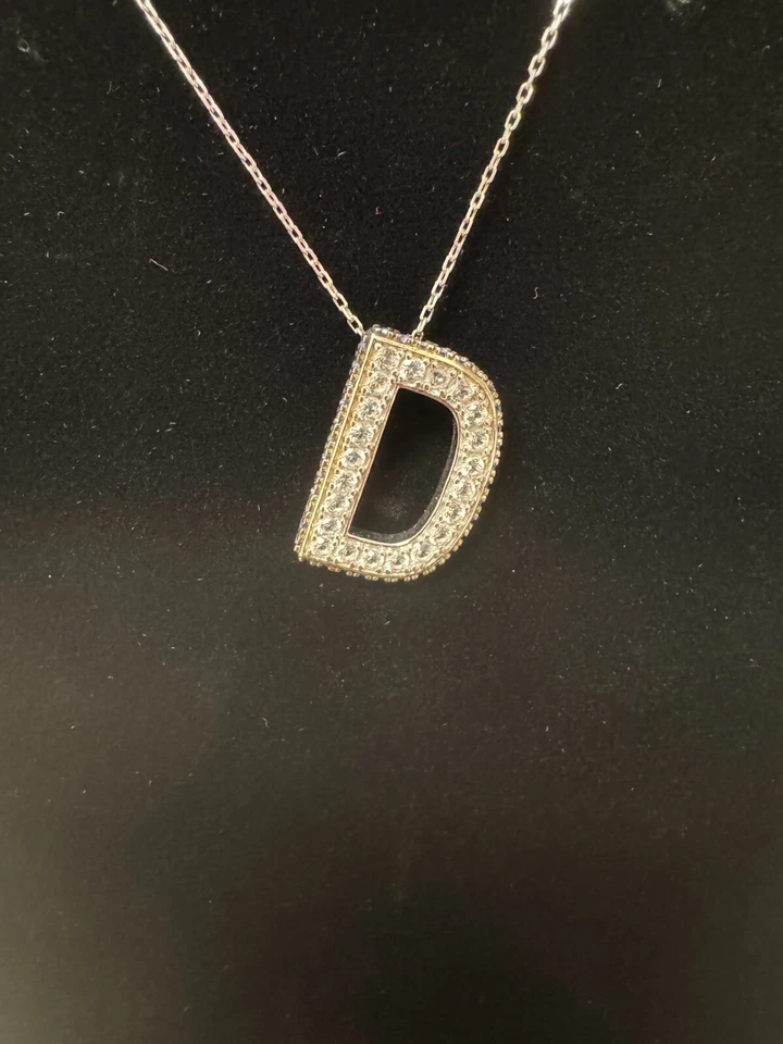 Collar colgante Suzy Levain "D" detalles de zafiro y diamantes en cadena de 18" de ley Foto 1 de 4