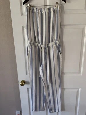 LOFT Mono Mameluco Blanco Azul Rayas Sin Tirantes Lino XS Bolsillos para Cinturón Foto 1 de 4