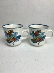 Vintage Set Of 2 Mikasa Cordon Bleu Hydrangea Freckle Teacup Mugs Japan - Picture 1 of 5