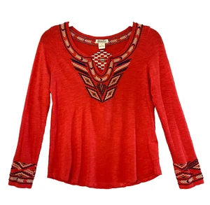 Lucky Brand Top orange Southwestern bestickt Pfeil Azteken Bauernhemd SP - Bild 1 von 10