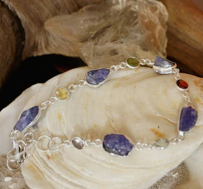 Armband 19 20 21 22 cm Silber Roh Kyanit Cyanite Blau Schlicht Blautopas Magic  - Bild 1 von 4