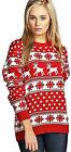 Ladies Xmas Reindeer Snowflake Long Sleeves Women Christmas Jumper Sweater Uk