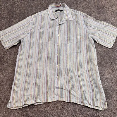 Bugatchi Uomo Linen Shirt Mens Large Colorful Stripe Short Sleeve Button *READ* - Image 1 of 4