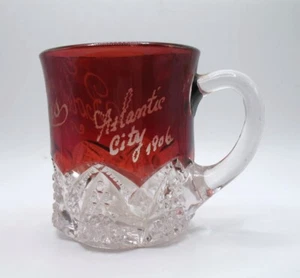 Antique Atlantic City 1906 ruby flash souvenir glass mug w/handle 3" tall - Picture 1 of 8