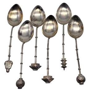 VINTAGE Set of 6 Japanese Sterling Silver Figural Coffee Spoons with Case - Picture 1 of 5