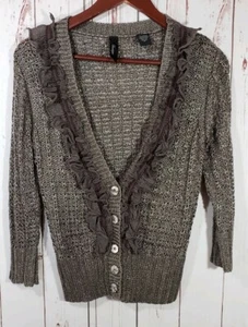 HH5 Junior's BKE Boutique Metallic Brown knit cardigan 3/4 sleeve size Medium - Picture 1 of 6