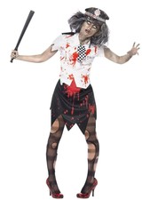Ladies Large Zombie Policewoman Costume Officer Cop Halloween Fancy Dress Outfit