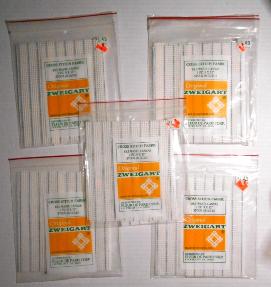 Lot of 5 Zweigart Waste Canvas Aida Cross Stitch Cloth 8.5CT - 9 X 12" New - Image 1 of 3