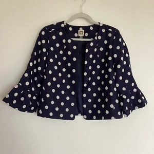 Anne Klein Polka Dot Ruffle Sleeve Open Front Jacket Size Small - Picture 1 of 8