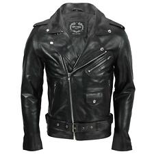 Mens Waxed Soft Real Leather Black Biker Jacket Vintage Classic Motorcycle Style