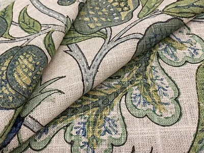 Lee Jofa Floral Linen Print Fabric- Dundee Block / Blue Green 5.5 yd 2015113.523 - Image 1 of 4