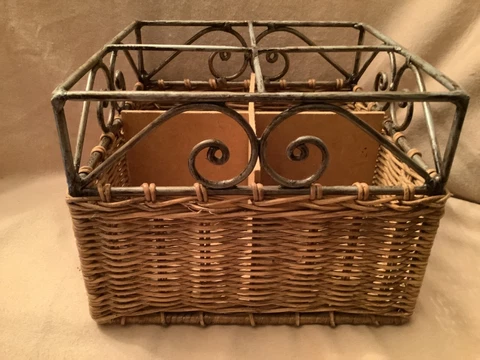Wicker and Wire 4 compartment Utensil Holder Cover
